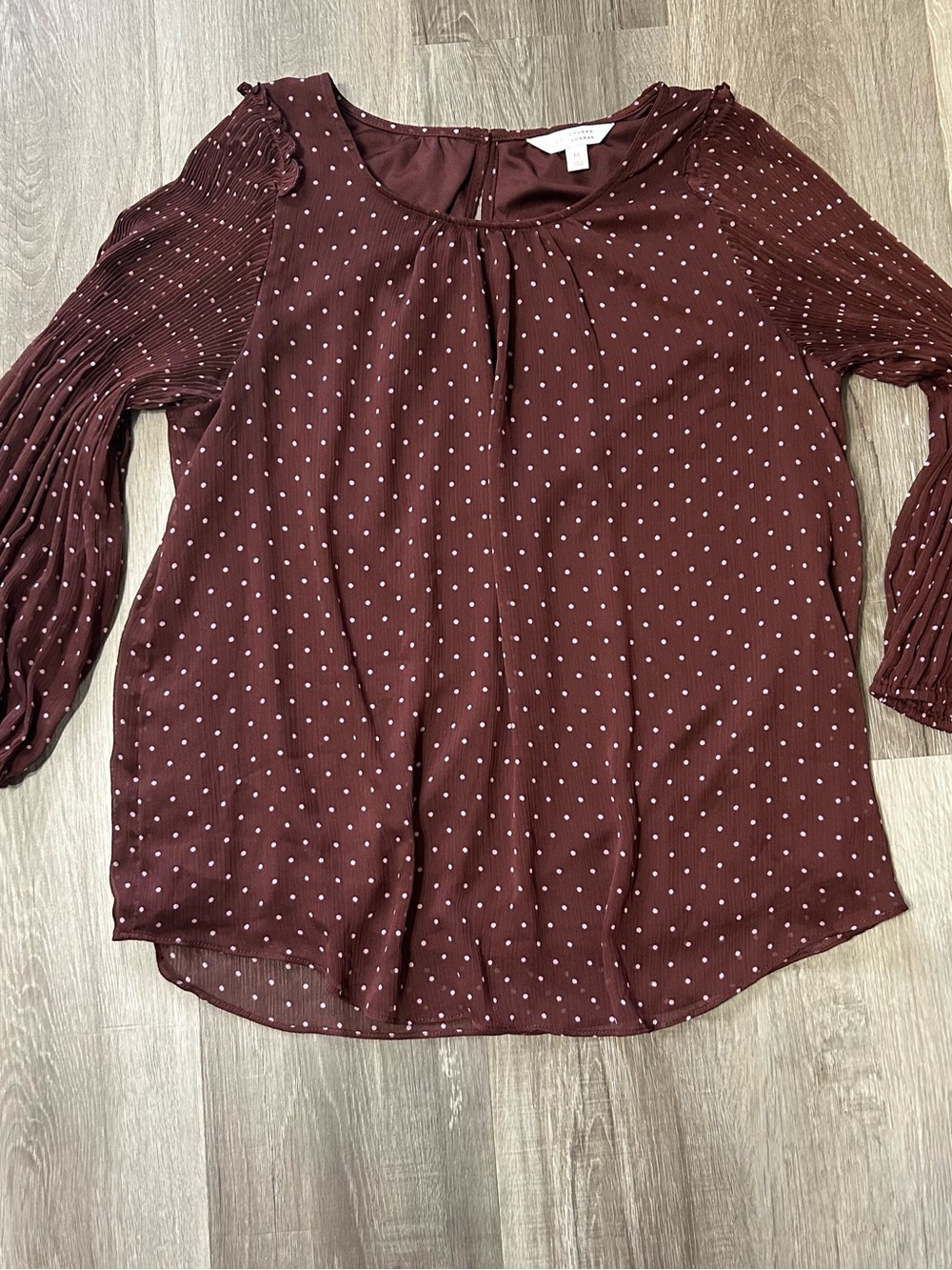 LC Lauren Conrad Burgundy Polka Dot Long-Sleeve Blouse